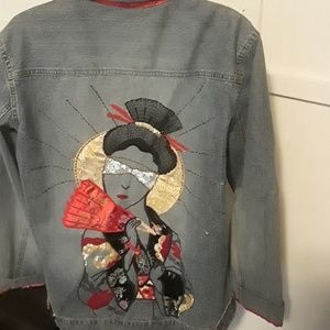 Vintage Punk geisha woman Jean jacket large